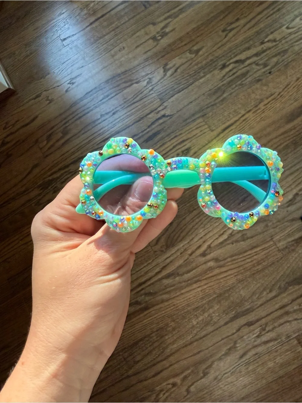 Handmade Kids Beaded Turquoise Round Sunglasses - Sparkle Frame